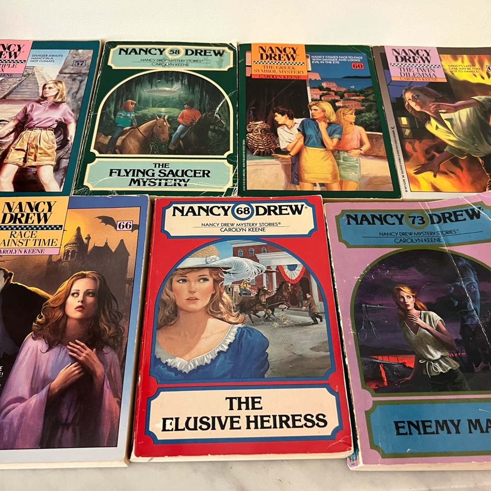 Nancy Drew Mystery Stories 7 Vintage Paperback Book Lot #57 58 60 63 66 68 73